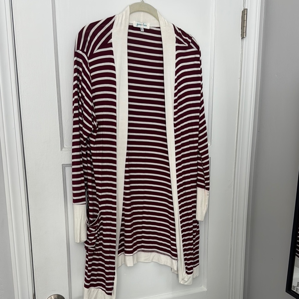 Striped Burgundy and Cream cardigan